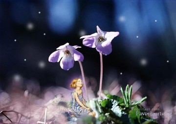 Original Fairy Angel Painting - Fairy talking with flowers fairy original